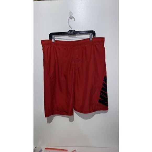 Nike Men's Red Black Graphic Lined Pull On Swim Trunks Size Large - Picture 1 of 11